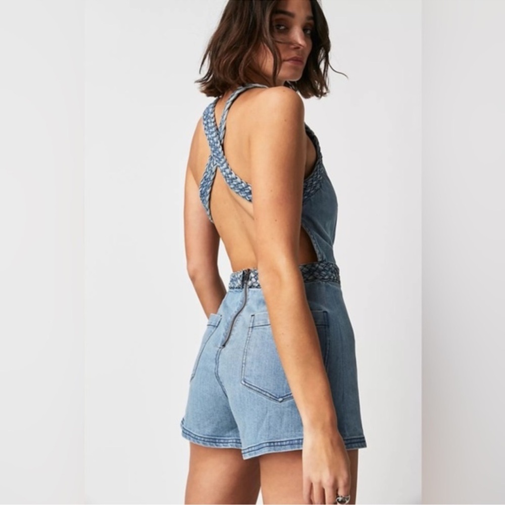 Free People Revolve Karina Denim Shorts Open Back Romper, NWT, Size XL - Picture 3 of 3